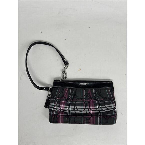 Coach Multi-Pocket Red/Black Signature Tartan Universal Pouch Wristlet A++ - Picture 3 of 8
